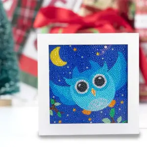 Blue Night Owl in Flight - Diamond Painting for Kids