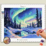 874613_base-diamond-painting-paintingscart Nordlichter über verschneiter Landschaft