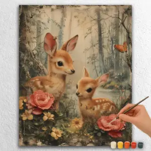 Cute Deer and Flowers
