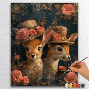 Two Cute Deer with Cap