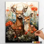 Flowers and Two Deer