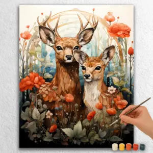 Flowers and Two Deer