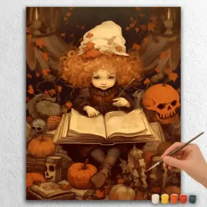 Baby Witch and Pumpkins