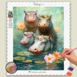 Baby_Animals_14240_base-diamond-painting-paintingscart Baby Hippos in Pond