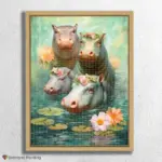 Baby_Animals_14240_float-diamond-painting-paintingscart Baby Hippos in Pond