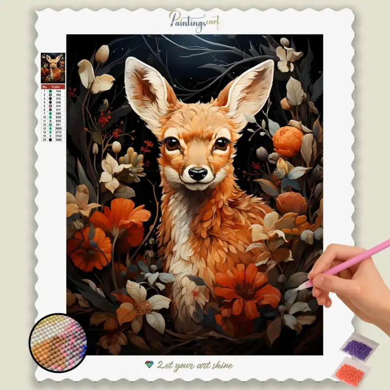 Baby_Animals_Valentines_Day_26331_base-diamond-painting-paintingscart Cute Baby Deer and Flowers