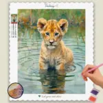 Baby_Lion_3383_base-diamond-painting-paintingscart Baby Lion in Water