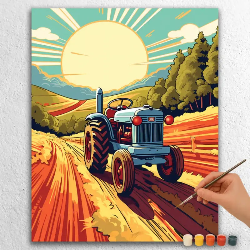 Cartoon-Style-Farm-3647 Tractor in Farm