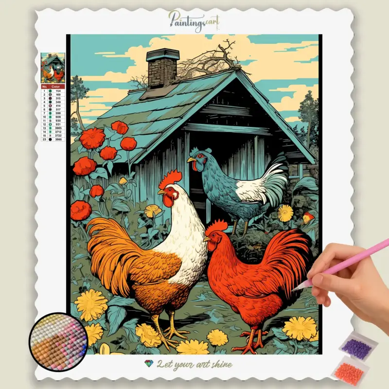 Cartoon-Style_Farm_10654_base-diamond-painting-paintingscart Cock and Hen, Cartoon Style