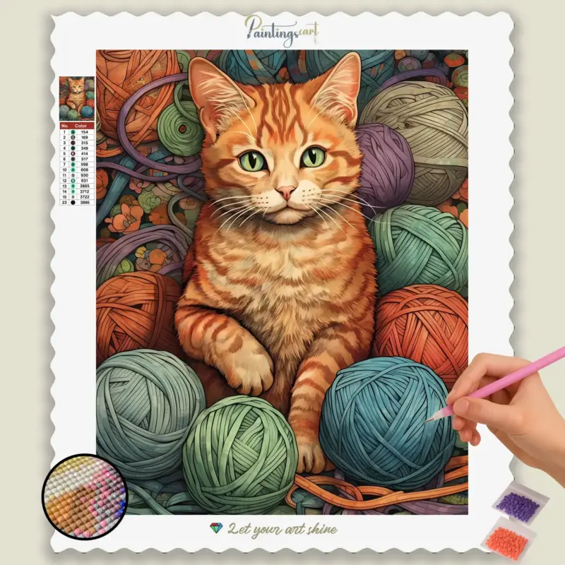 Cats_22690_base-diamond-painting-paintingscart Cat with Yarn Balls