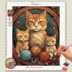 Cat and Kittens with Yarn Balls