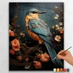 Blue Sparrow and Flowers