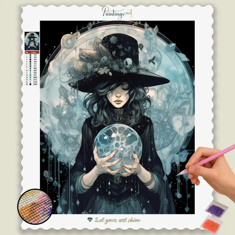 Witch with Crystal and Black Hat