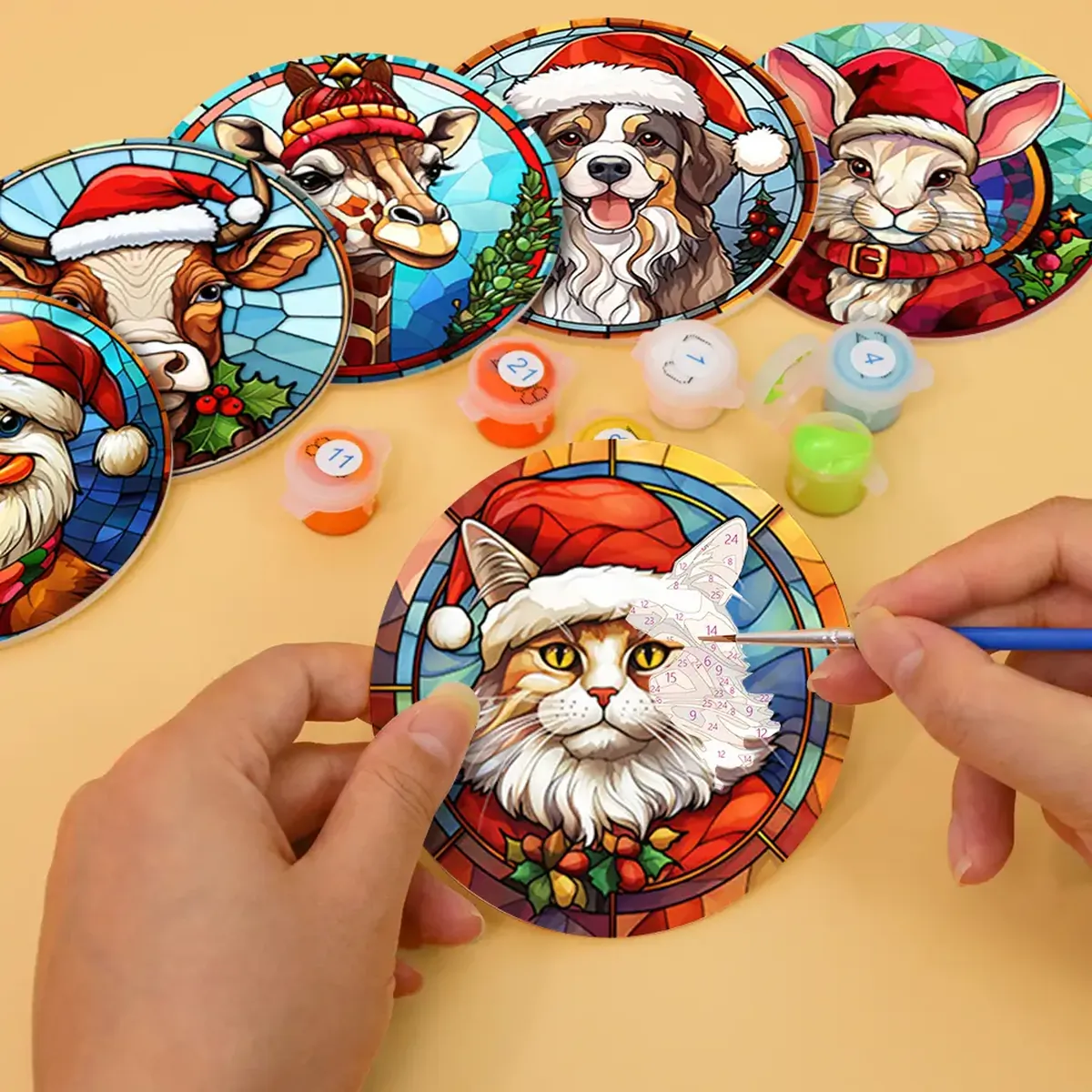 Cute Christmas Coaster - DIY Paint by Numbers