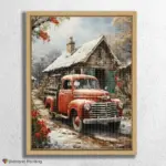 Winter House and Vintage Car