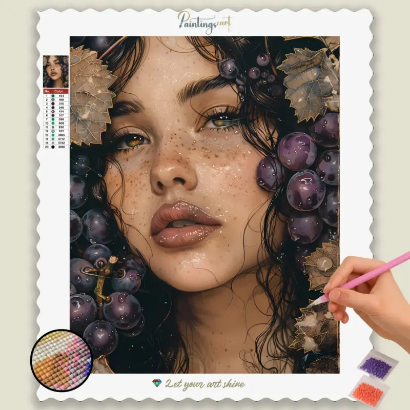 Beautiful Girl and Deep Purple Grapes