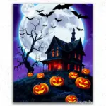 Halloween-Diamond-Painting-Paint-by-Numbers-HALLPBN-4 Haunted House and Pumpkins