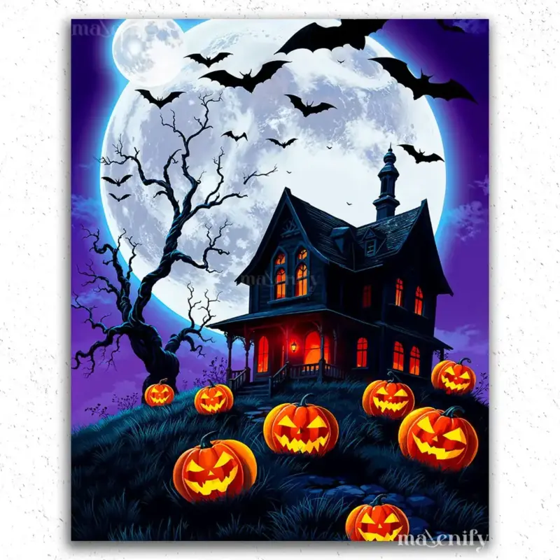 Halloween-Diamond-Painting-Paint-by-Numbers-HALLPBN-4 Haunted House and Pumpkins