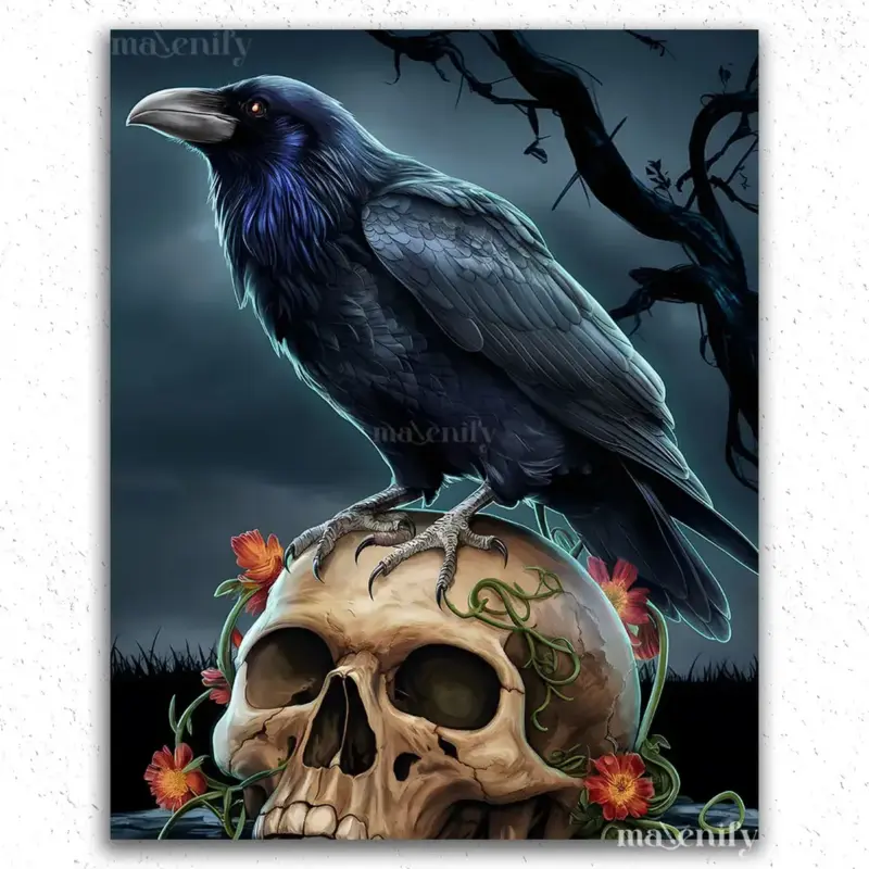 Crow Sitting on Skull