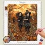 Halloween_on_farm_61739_base-diamond-painting-paintingscart Witches running in Field