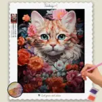 Kawaii_Animal_292034_base-diamond-painting-paintingscart Flowers and Cat