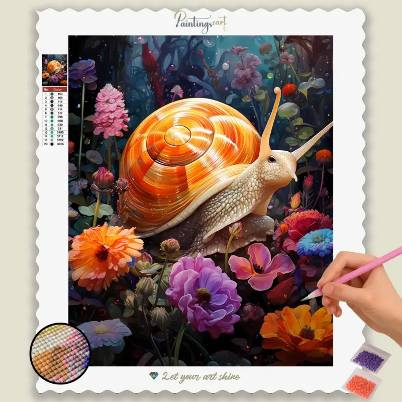 Kawaii_Garden_202483_base-diamond-painting-paintingscart Colorful Flowers and Snail