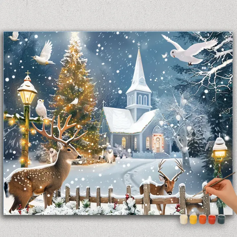Paint-By-Numbers-DIamond-Painting-HORPN-48 Reindeer and Christmas House