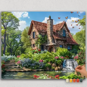 House and Red Flowers