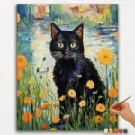 Paint-By-Numbers-DIamond-Painting-Ver-JPE-47 Black Cat and Flowers - Paint By Numbers