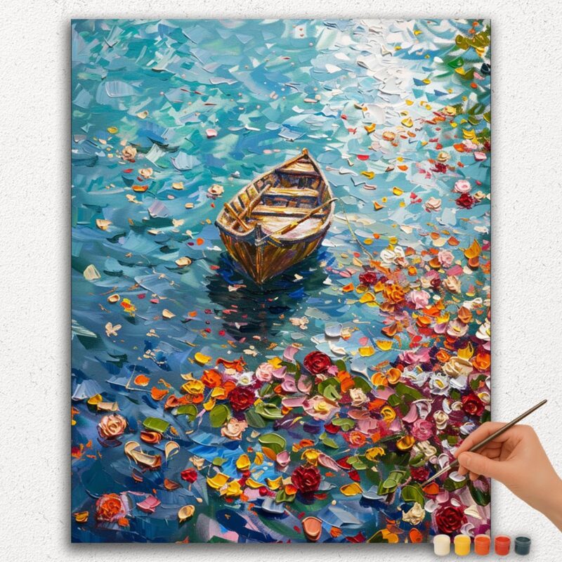 Paint-By-Numbers-DIamond-Painting-Ver-PNV-107 Flowers Near the Boat
