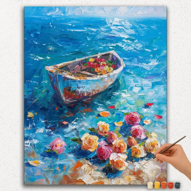 Paint-By-Numbers-DIamond-Painting-Ver-PNV-111 Roses near the Boat