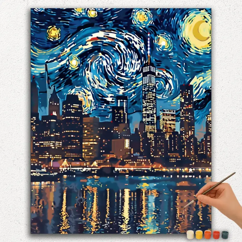 Paint-By-Numbers-DIamond-Painting-Ver-PNV-114 Starry Nigh CityScape