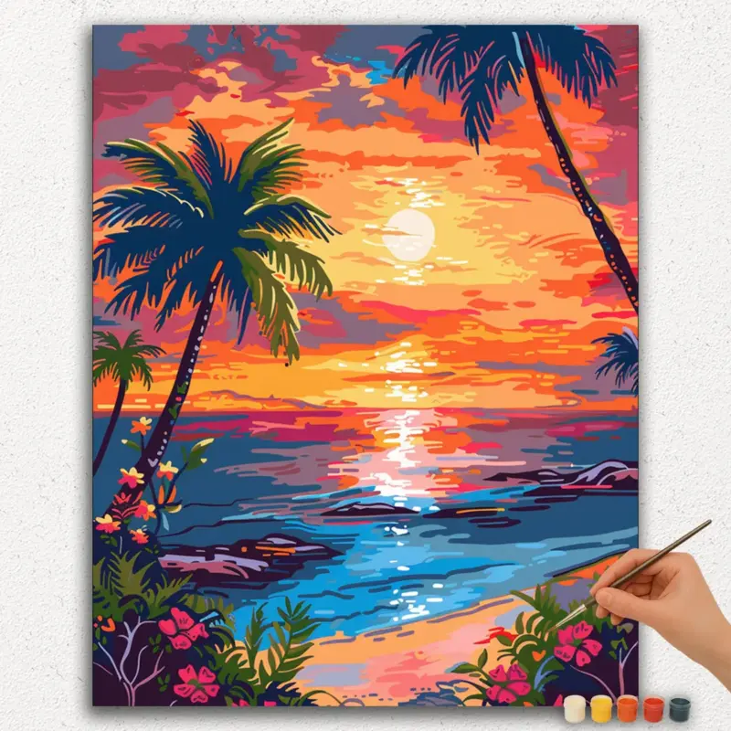 Paint-By-Numbers-DIamond-Painting-Ver-PNV-127 Flowers on Beach