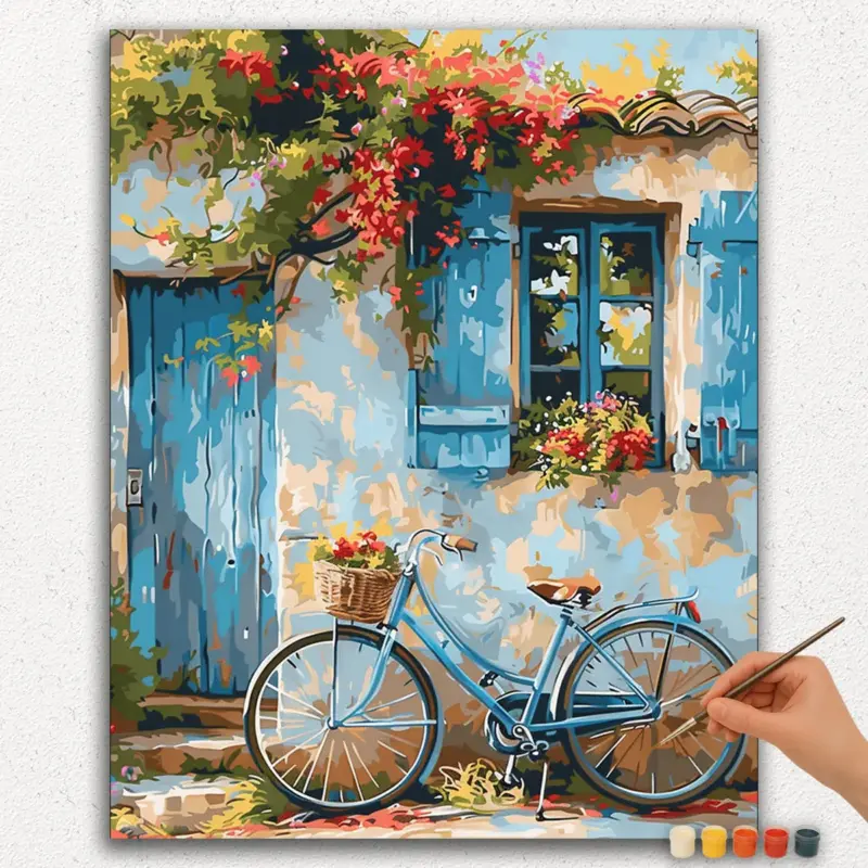 Paint-By-Numbers-DIamond-Painting-Ver-PNV-130 Old House and Cycle