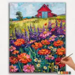 Paint-By-Numbers-DIamond-Painting-Ver-PNV-155 Colorful Flowers and House