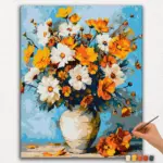 Paint-By-Numbers-DIamond-Painting-Ver-PNV-197 White and Colorful Flowers