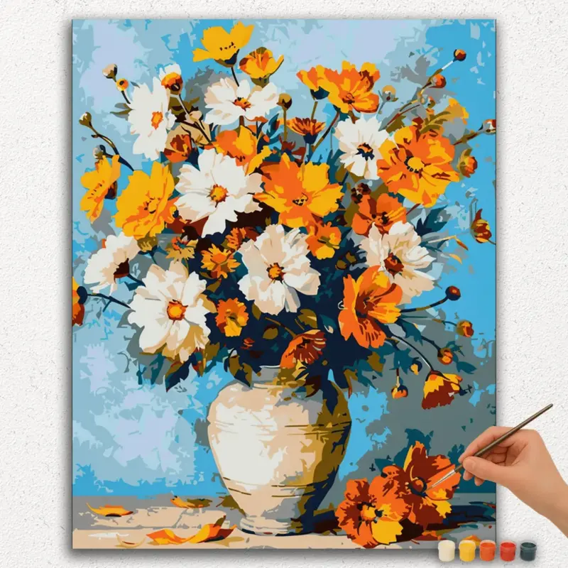 Paint-By-Numbers-DIamond-Painting-Ver-PNV-197 White and Colorful Flowers