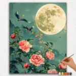 Moon and Pink Flowers