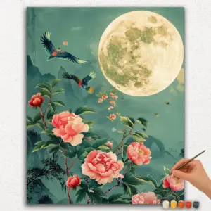 Moon and Pink Flowers