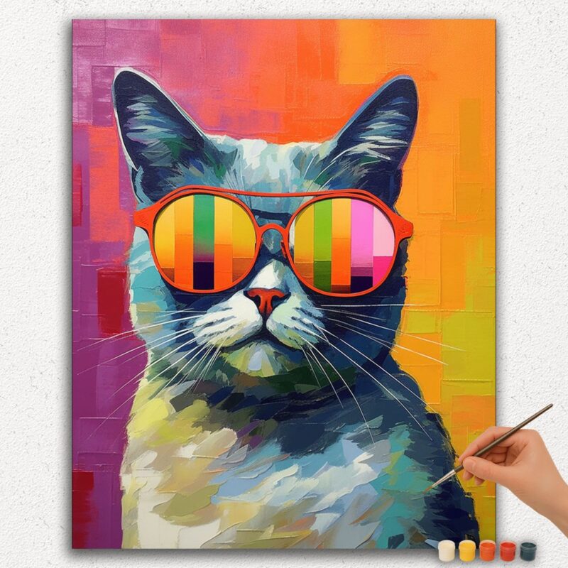 Paint-By-Numbers-DIamond-Painting-Ver-PNV-59 Cat With Sun Glasses