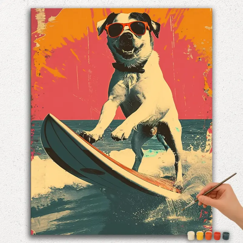 Paint-By-Numbers-DIamond-Painting-Ver-PNV-634 Surfing Dog