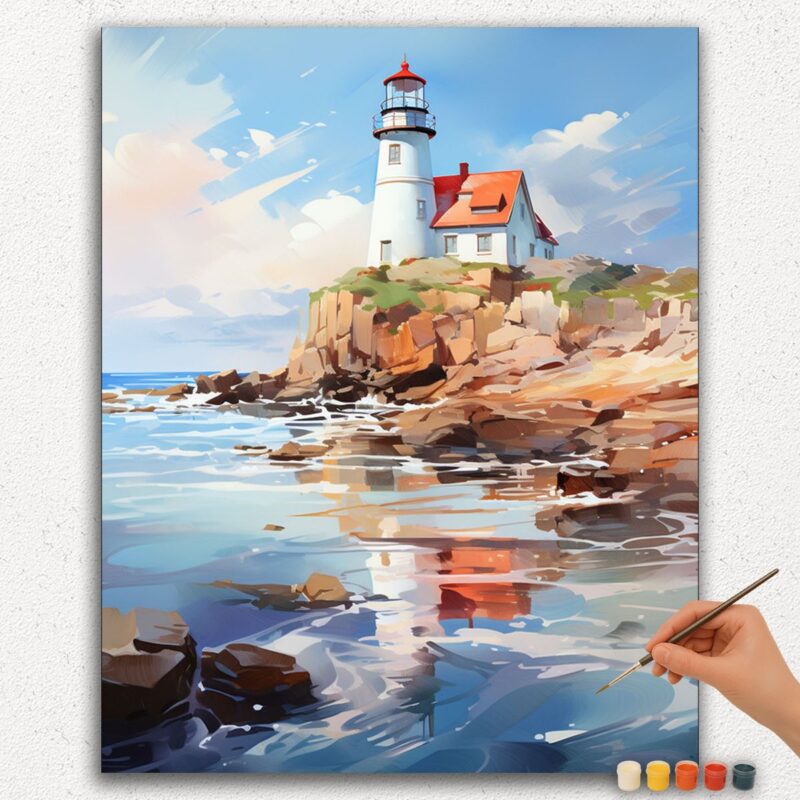 Paint-By-Numbers-DIamond-Painting-Ver-PNV-65 Lighthouse and Sea