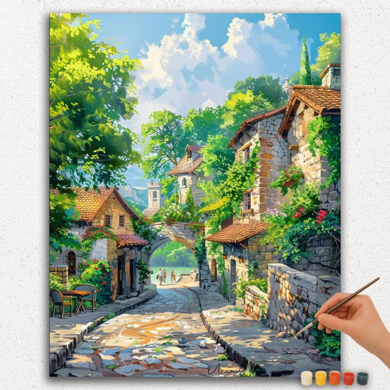Paint-By-Numbers-DIamond-Painting-Ver-PNV-66 Houses and Beautiful Road