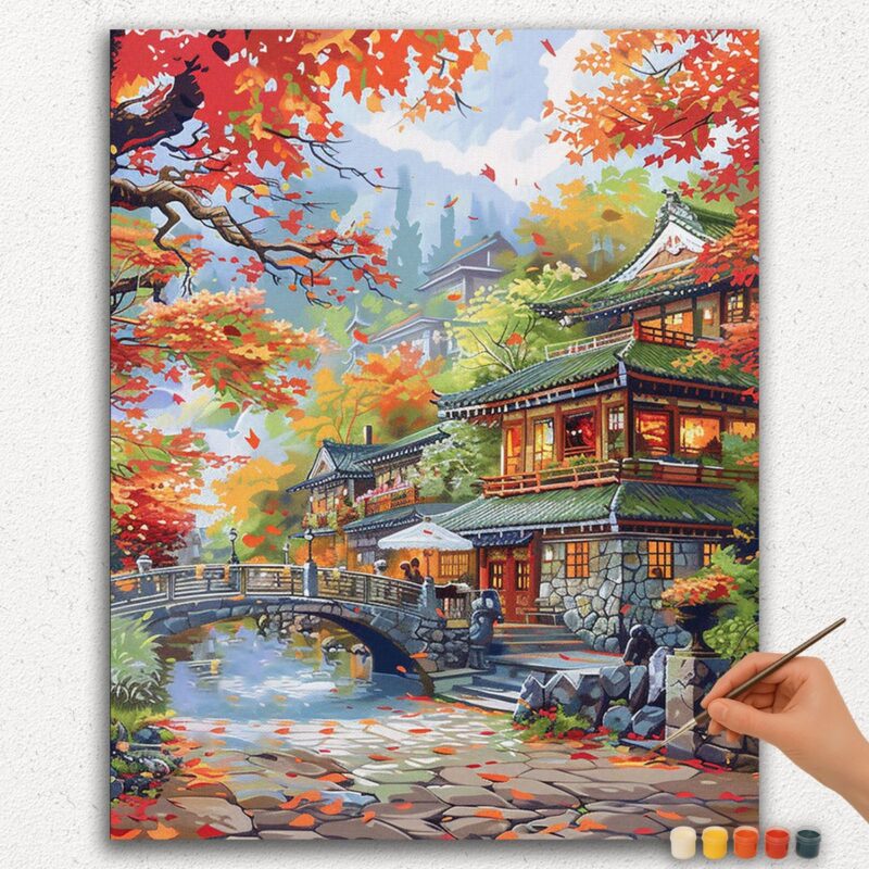 Paint-By-Numbers-DIamond-Painting-Ver-PNV-74 Colorful House in Autumn