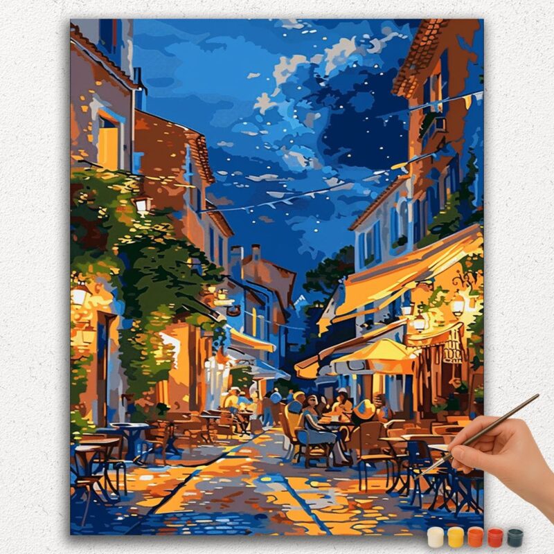 Paint-By-Numbers-DIamond-Painting-Ver-PNV-91 Cafe on The Road