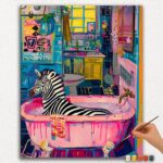 Paint-By-Numbers-DIamond-Painting-Ver-jpgg-104 Zebra in Pink Bathtub