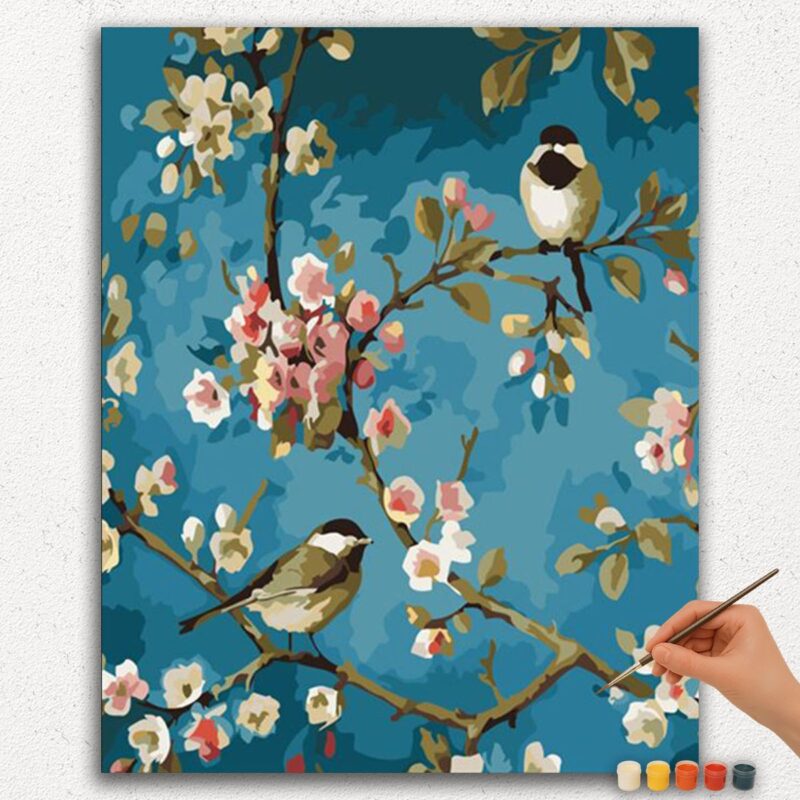 Sparrows and Flowers - Paint by Numbers