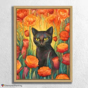 Black Cat and Flowers