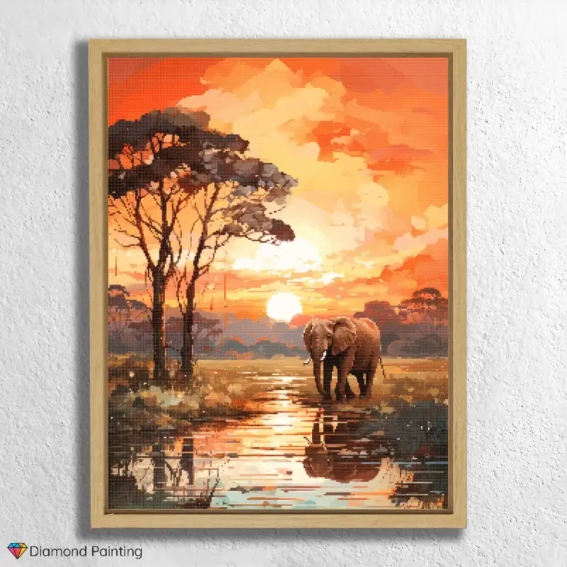 Elephant in Jungle Sunset