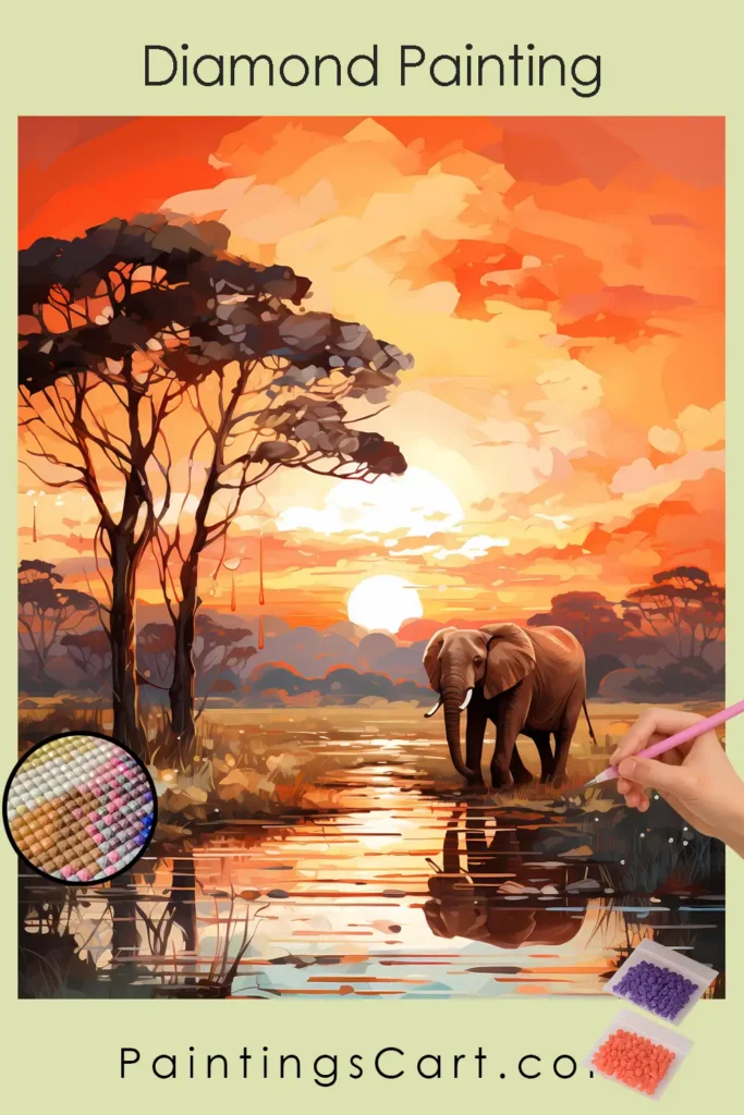 Elephant in Jungle Sunset